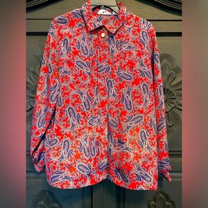 Alfred Dunner Red and Blue Paisley Button-Up Shirt Size 10